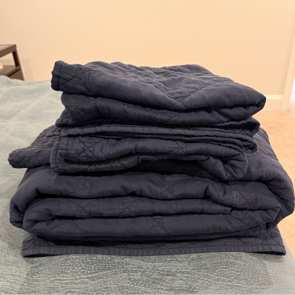 Serena and Lily King Size Navy Blue Quilted Bedding Set